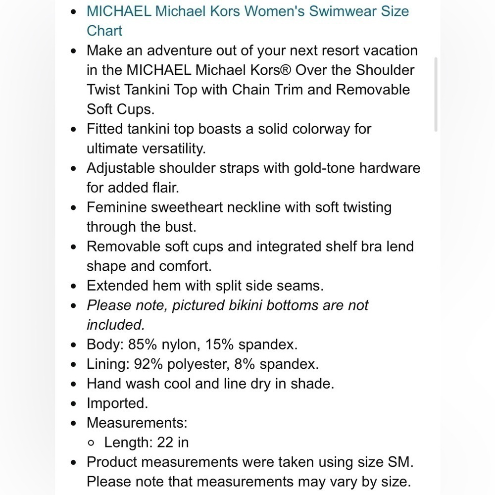 Michael Kors Sea coral 2 piece over the shoulder twist  tankini swimsuit S - Picture 12 of 14